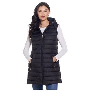 Weatherproof Navy Hooded Longline Puffer Vest XL Quilted Lightweight